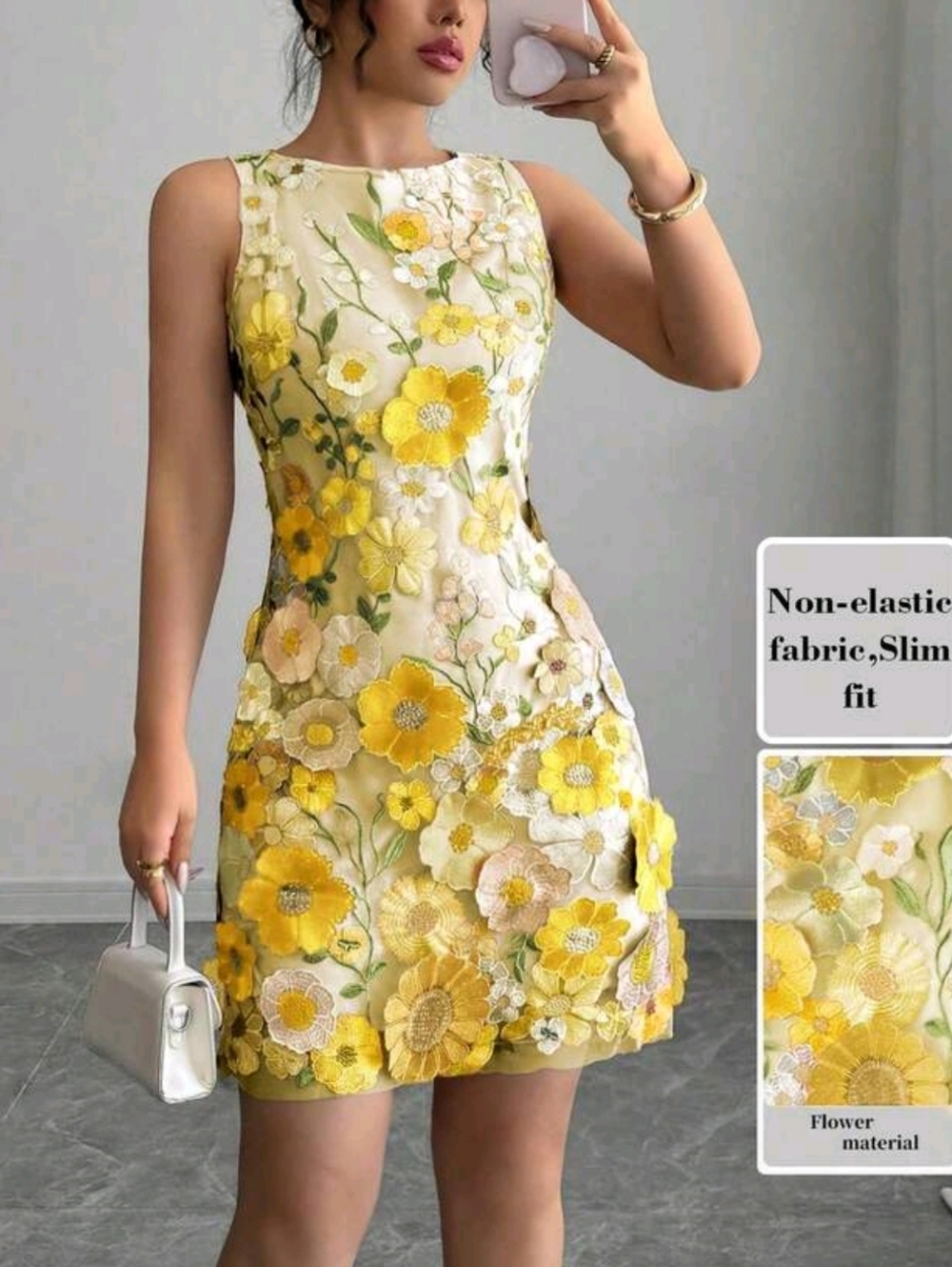 Women Round Neck Sleeveless Elegant Floral Bodycon Mini Skirt